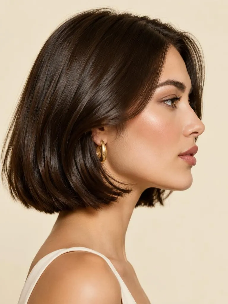 Referência de inspiração: corte chanel em cabelo castanho escuro